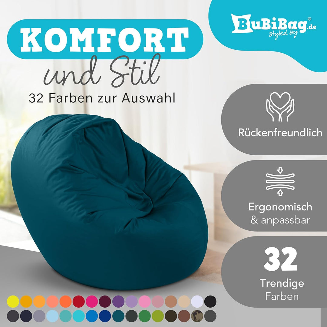 BuBiBag 2in1 Sitzsack L - XXL mit Füllung für Kinder &amp; Erwachsene, Gaming Beanbag &amp; Bodenkissen für