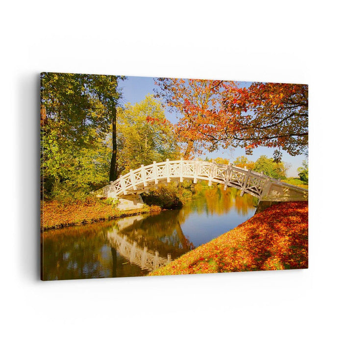 Bilder auf Leinwand 100x70cm Leinwandbild Stream Fussgängerbrücke Herbst Gross Wanddeko Bild Schlafz