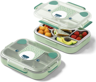 monbento - Kinder Lunchbox Wonder grün Bear - Brotdose Kinder mit Fächern - Edelstahl-Esstablett mit
