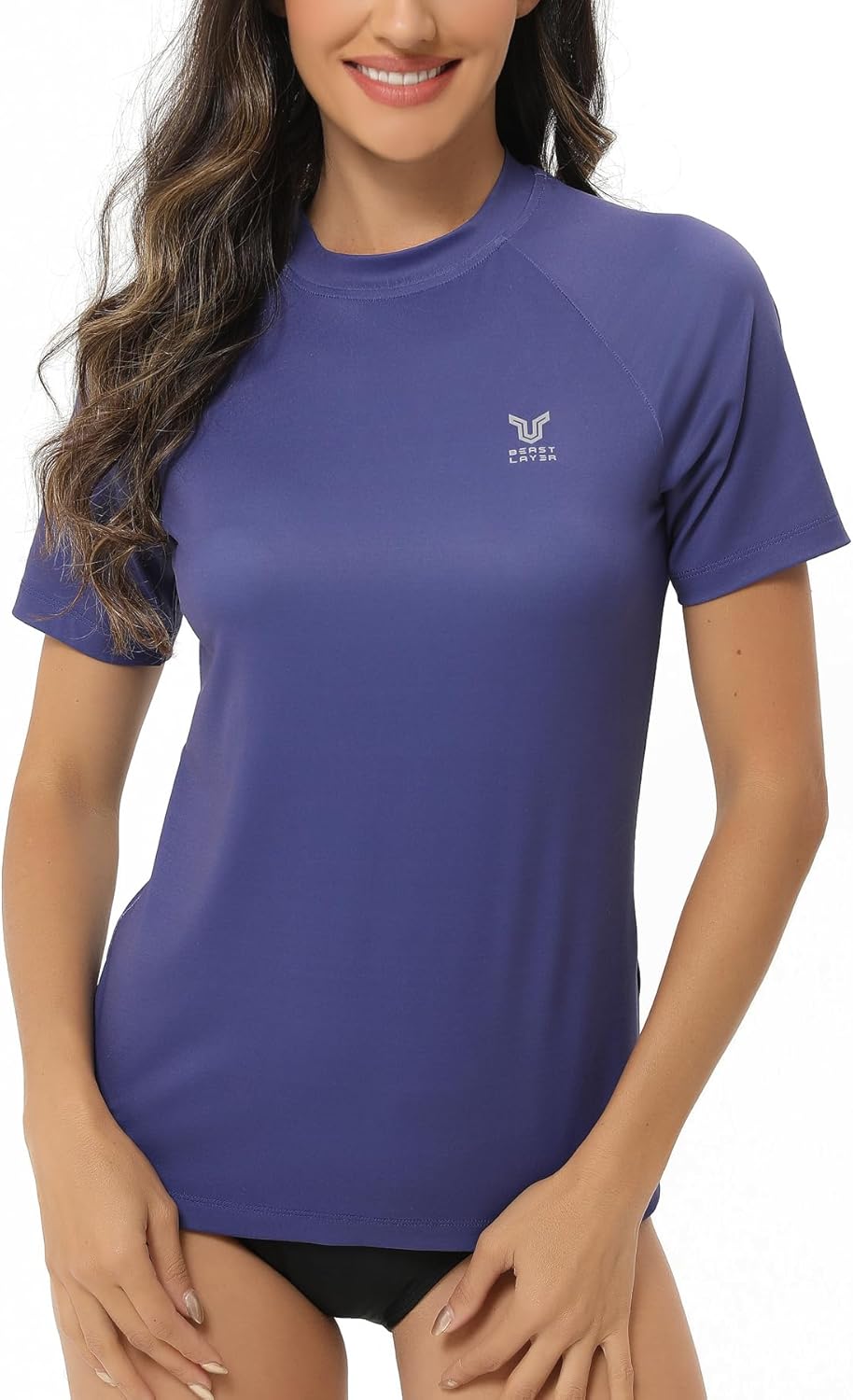 HUGE SPORTS Damen Rashguard Kurzarm Sonnenschutz Schwimmshirt Schnell Trocknend Surf Sport T-Shirt M