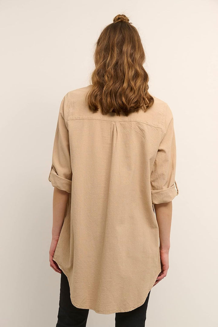 KAFFE KAnaya Shirt Tunic Damen Hemd Langarm Kragen Lang Casual Hemdbluse 34 Classic Sand, 34 Classic