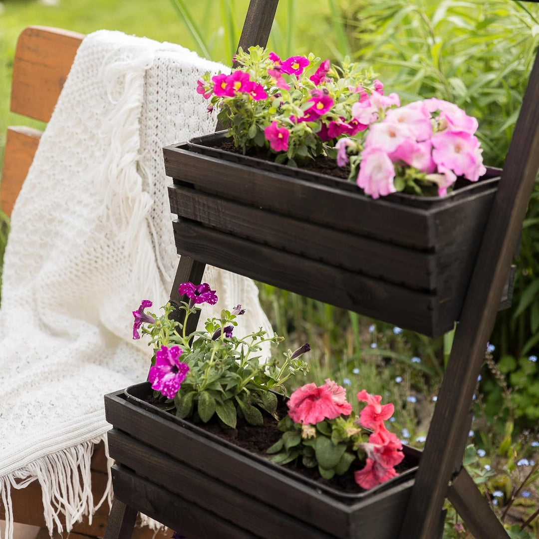 ECODECO Hochbeete für Garten Pflanzenregal aus Holz | Kaskadierendes Blumentreppe für Outdoor Indoor