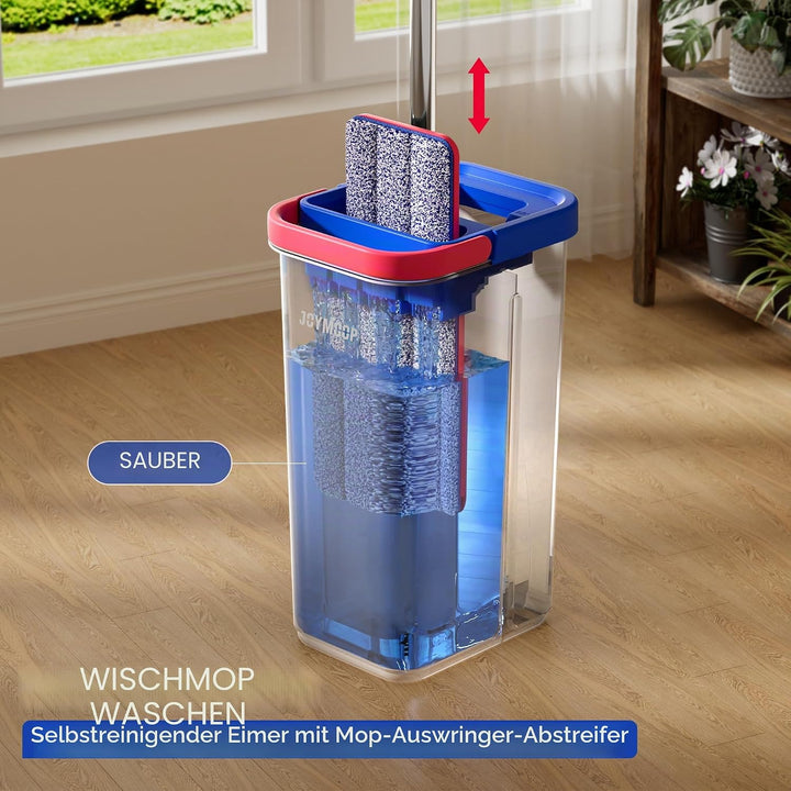 JOYMOOP Wischmopp und Eimer Set für Zuhause, Freisprech-Selbstreinigungssystem, mit 3 wiederverwendb