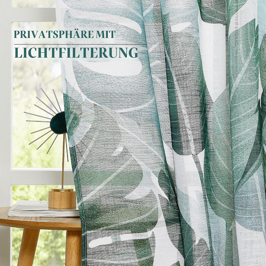 PONY DANCE Wohnzimmer Gardinen Modern 2er Set H 240 x B 132 cm Voile Gardinen Weiss Leinenopik Vorha