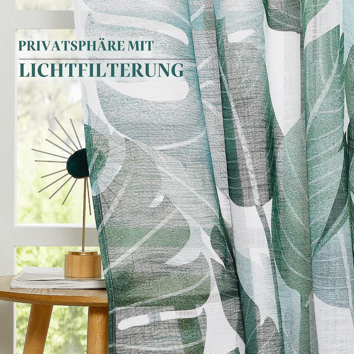 PONY DANCE Wohnzimmer Gardinen Modern 2er Set H 240 x B 132 cm Voile Gardinen Weiss Leinenopik Vorha