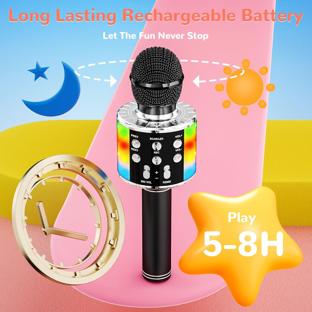 Magic Sing LED Karaoke Mikrofon Kinder, Drahtloses Bluetooth Spielzeug ab 3-12 Jahre Geschenk Mädche