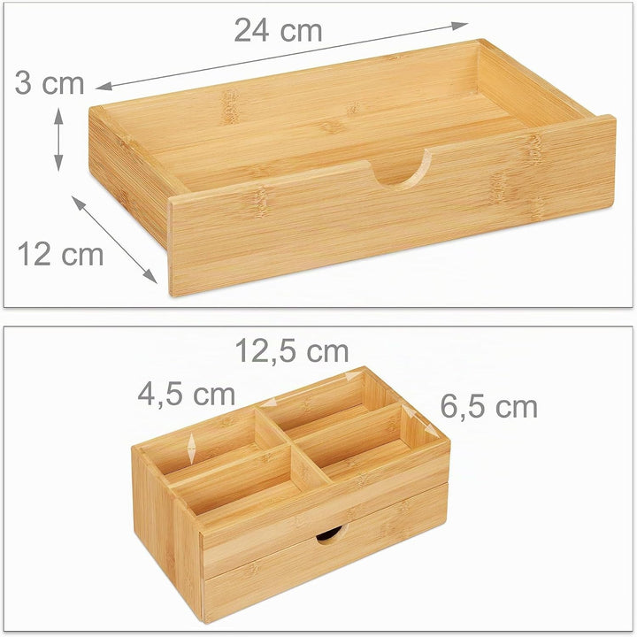 Relaxdays Bambus Kosmetik Organizer, multifunktional, 4 Fächer &amp; Schublade, Schmuckkästchen, Ordnung