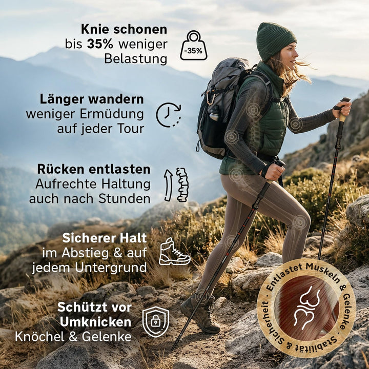 Wanderstöcke faltbar Carbon &amp; Aluminium (nur 240g / 295g) Korkgriff | Ultraleicht &amp; stufenlos verste
