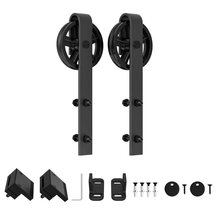 WINSOON Schiebetüraufhängungs-Hardware für Scheunentür, 2 Stück, schwarz, grosses Speichenrad (2 Stü