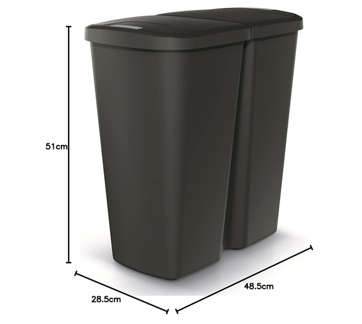 HRB DUO Bin Mülleimer 2 Fächer, idealer Mülleimer Küche mit 2x 25L Mülleimer Trennsystem praktischer