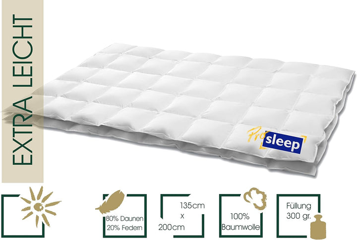 HANSKRUCHEN® Pro Sleep Daunendecke 135x200 cm - Extra leicht / Sommer - Made in Germany Kassettendec