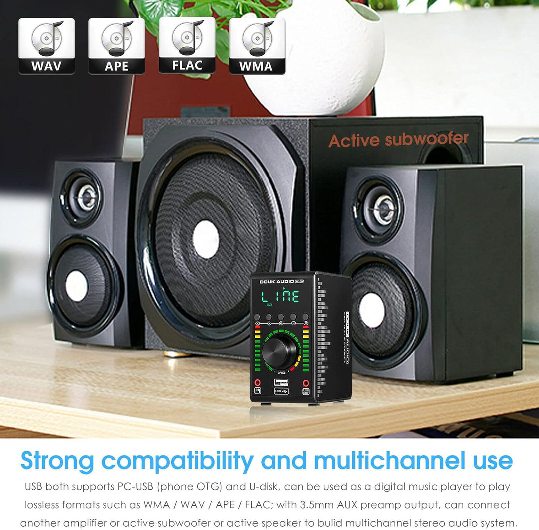 Douk Audio M100 Mini Verstärker, Bluetooth 5.0 Digitalverstärker mit USB DAC Coaxial/Optical Amplifi