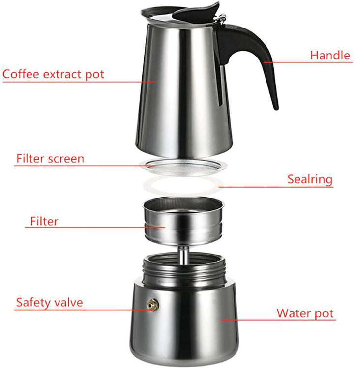 Klassischer Edelstahl Espressokocher mit Elektroherd, Temperatureinstellungsfunktion, Mokkakanne für