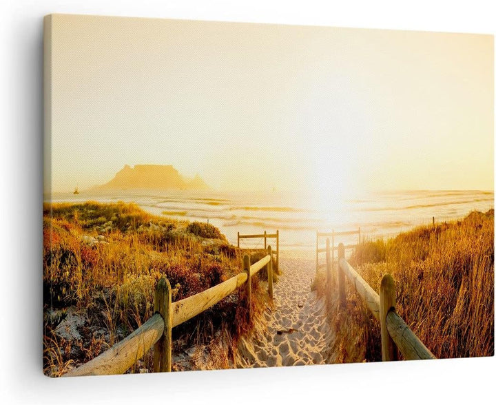 Bilder auf Leinwand Sonnenaufgang Welle Insel Meer Leinwandbild 70x50cm Wandbilder Dekoration Wohnzi