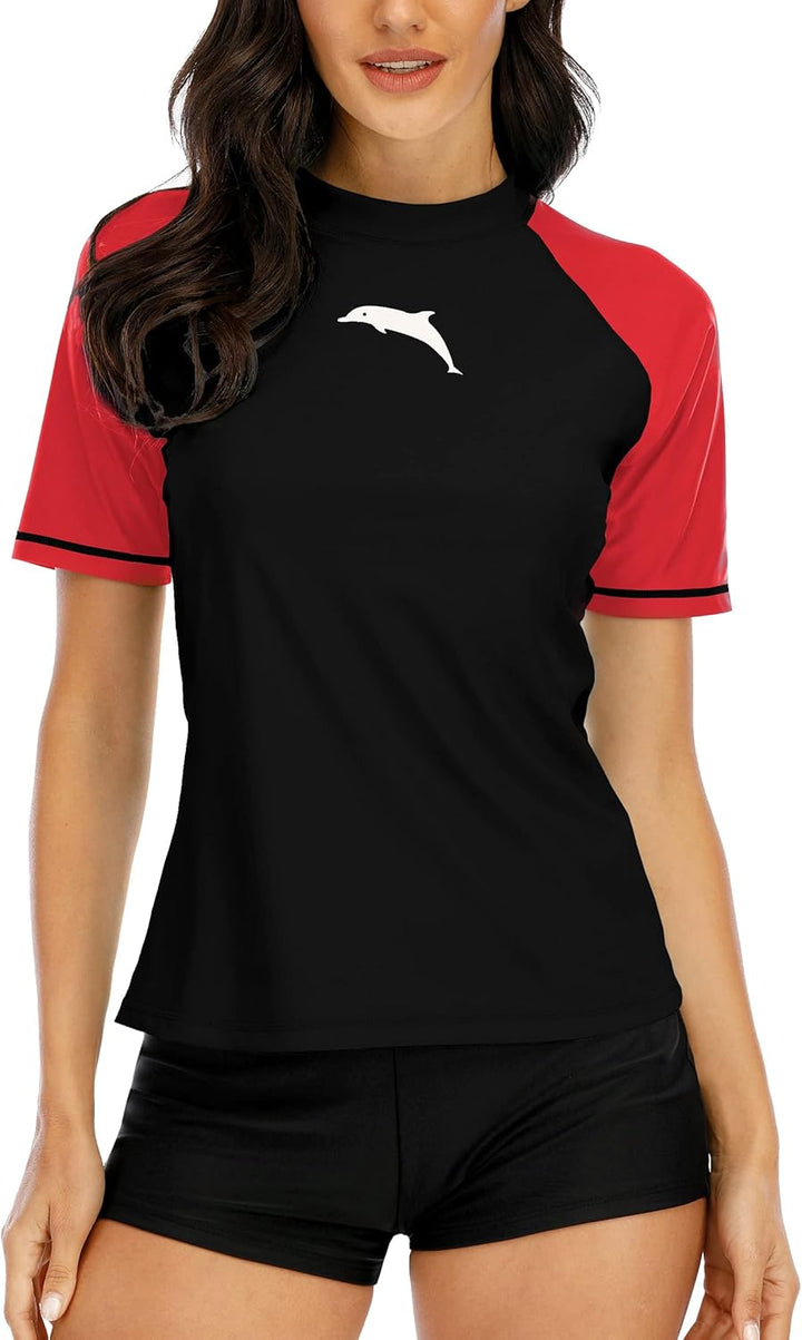 Halcurt UV Shirt Damen Kurzarm Rash Guard UPF 50+ Schwimmshirt Schnell Trocknender Badeshirt M-XXL X