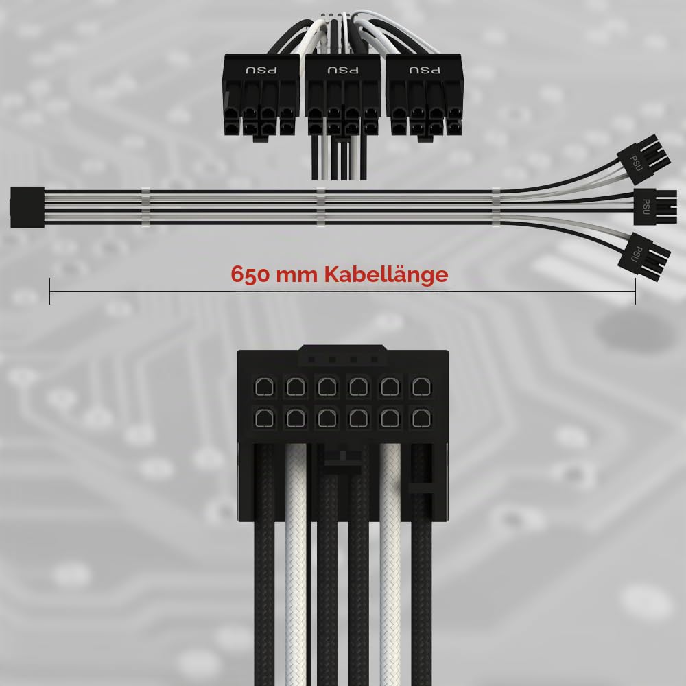 LINKUP - AVA PCIE 5.0 16Pin (12+4) mit Rechtswinkel zu 3x8Pin | 16AWG Umhüllt | Kompatibel mit RTX40