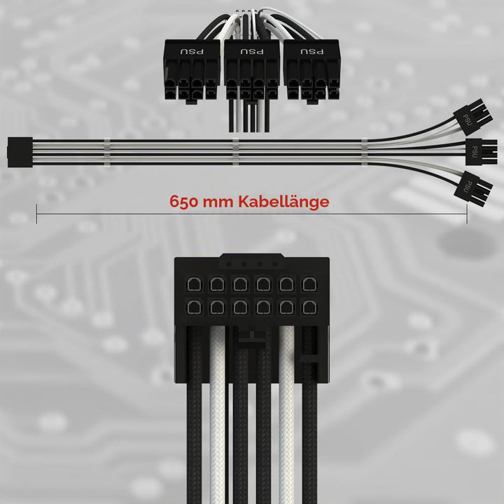 LINKUP - AVA PCIE 5.0 16Pin (12+4) mit Rechtswinkel zu 3x8Pin | 16AWG Umhüllt | Kompatibel mit RTX40