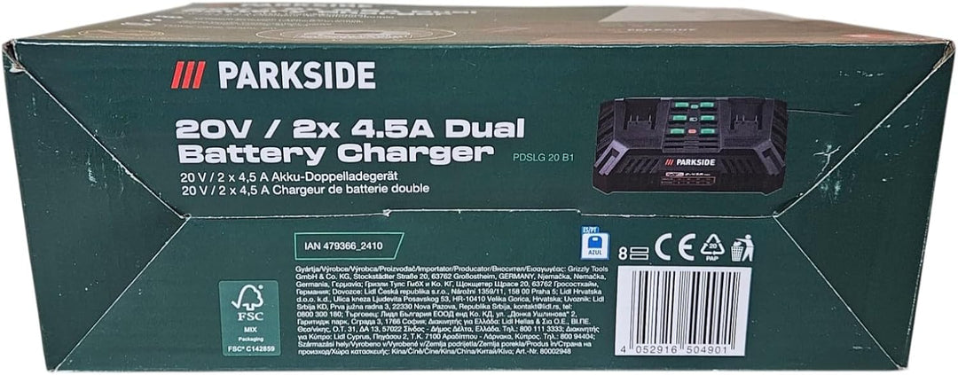 Parkside 20 V Akku-Doppelladegerät PDSLG 20 B1, 2 x 4,5 A