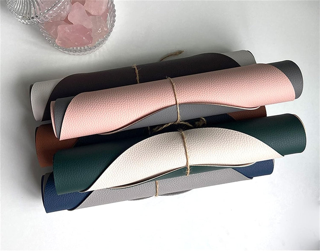 Oval Tischsets Abwischbar, Leder Kunstleder Platzset Zweifarbig Wasserdicht Platzdecken mit Unterset