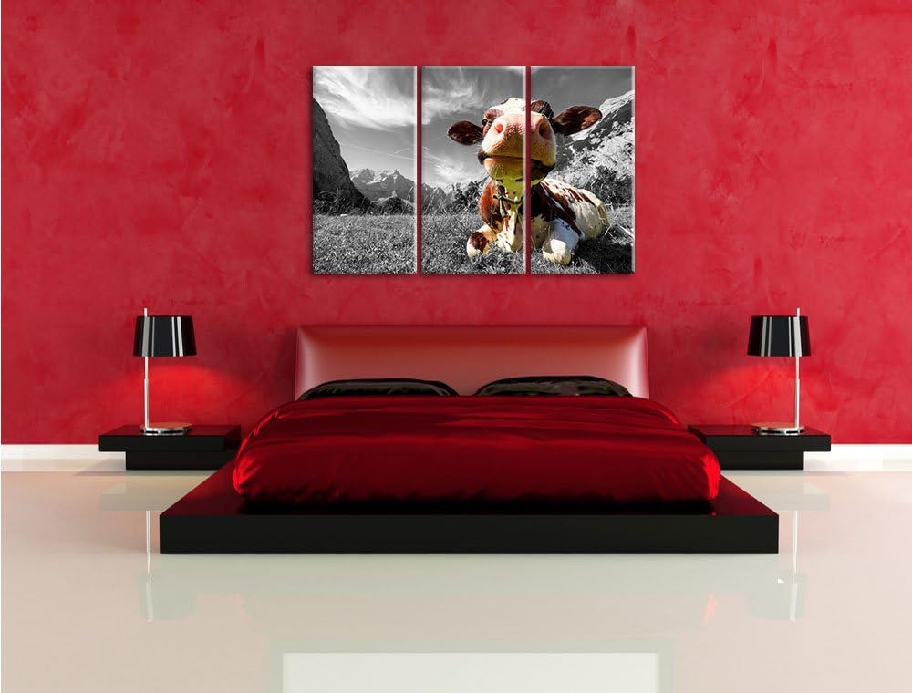 Pixxprint Kuh im Karwendelgebirge als Leinwandbild/Grösse: 3 Teilig (120x80 cm) cm/Wandbild/Kunstdru