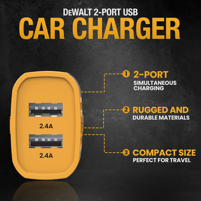 DEWALT 2-Port Mobile USB Charger, 24W Schwarz/gelb, Schwarz/gelb