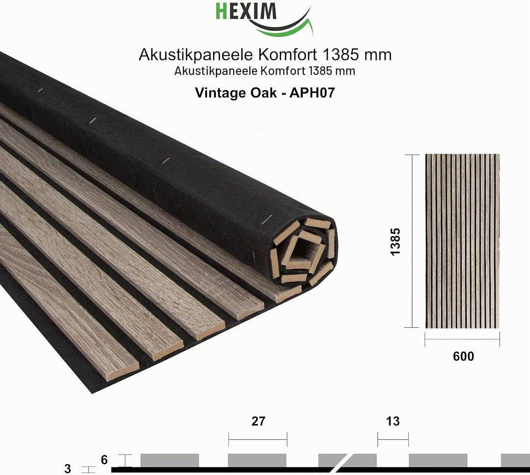 HEXIM Akustikpaneele 4 Stück 138,5x60cm Holz Comfort - flexible Holzpaneele Platten Lamellenwand Hol