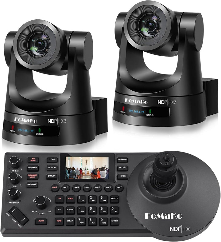 FoMaKo 20x NDI PTZ Kamera Bundle/Kit (2X KN20A Kamera & 1x KC608 Pro PTZ Controller) für Gottesdiens
