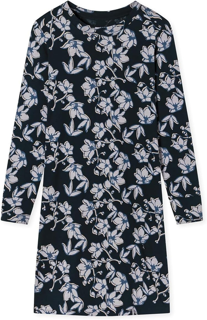 Schiesser Damen Langarm Baumwolle Modal Sleepshirt Bigshirt - Nightwear 36 Dunkelblau Floral, 36 Dun