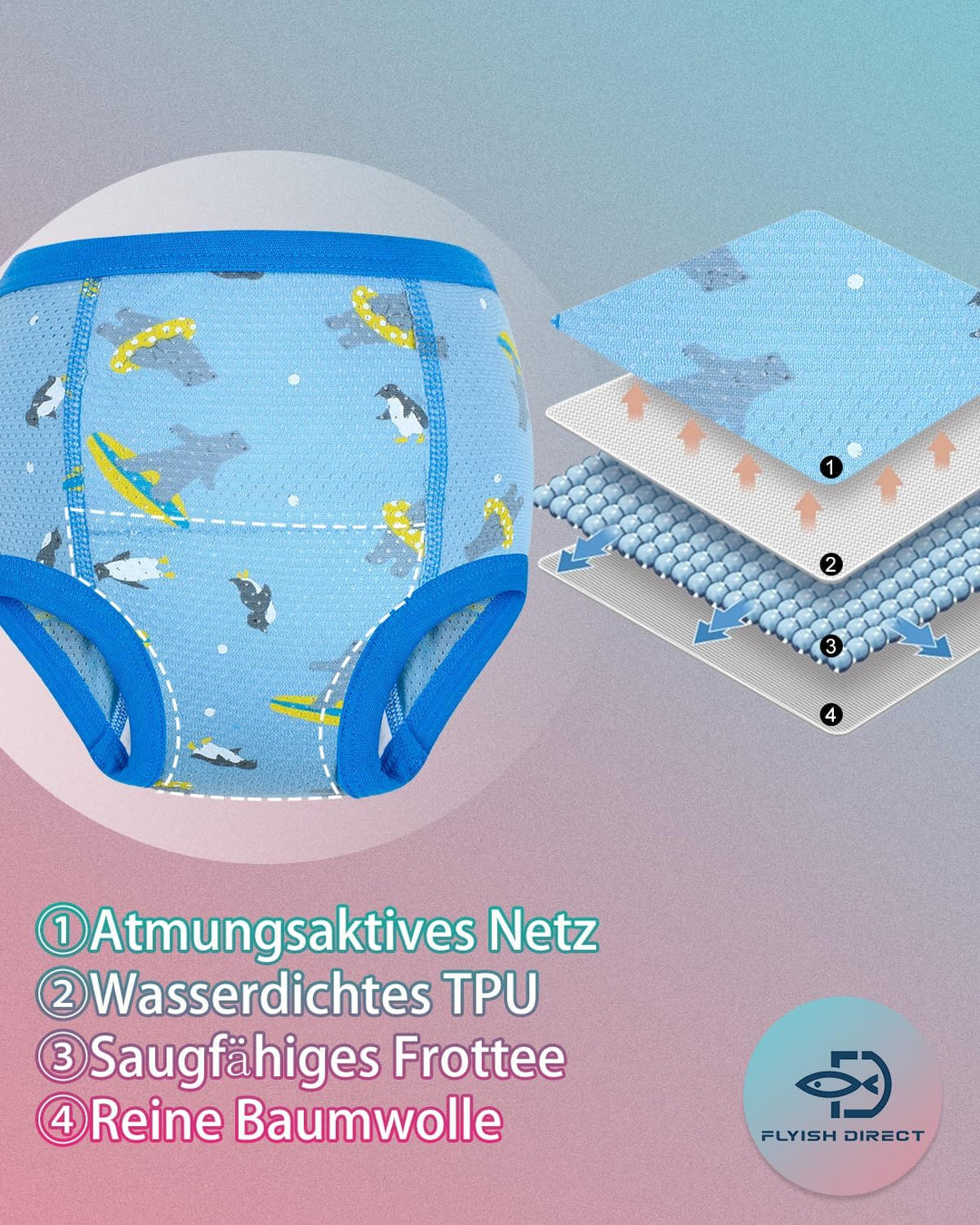 FLYISH DIRECT Töpfchen Trainingshose, 6 Stück Hohle Trainingshose, Atmungsaktiv und Weich Baumwolle