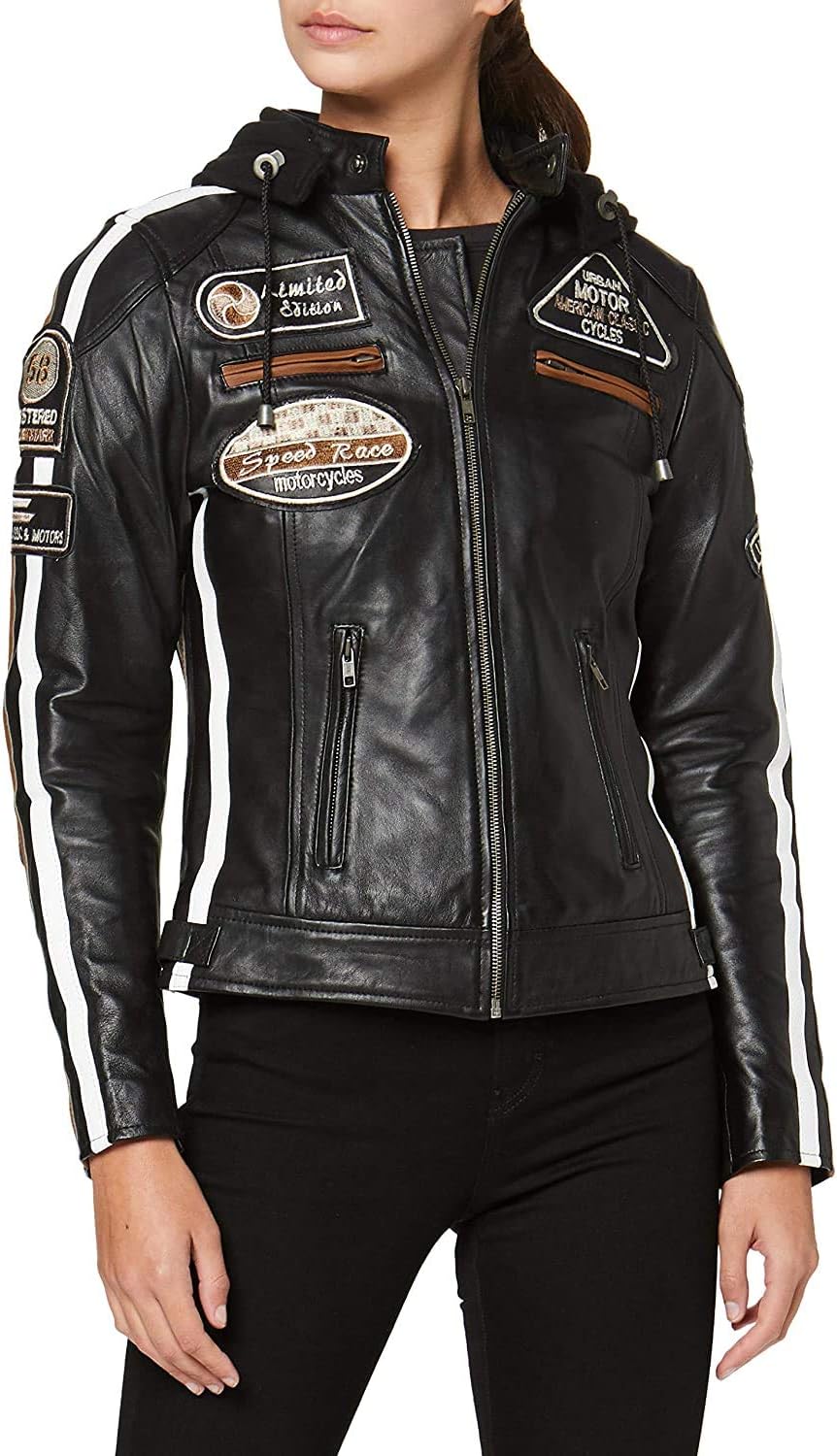 Damen motorradjacke mit protektoren, L Schwarz