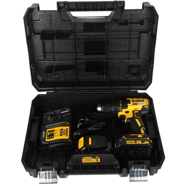DEWALT Akku-Bohrschrauber (18V, 1.5 Ah, bürstenlos, mit Zwei-Gang-Vollmetallgetriebe, 15 Drehmoments