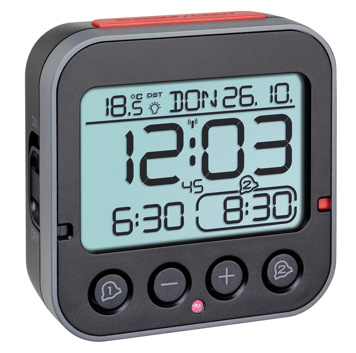 TFA Dostmann Bingo 2.0 digitaler Funk-Wecker mit Temperaturanzeige, Kunststoff, schwarz, (L) 95 x (B