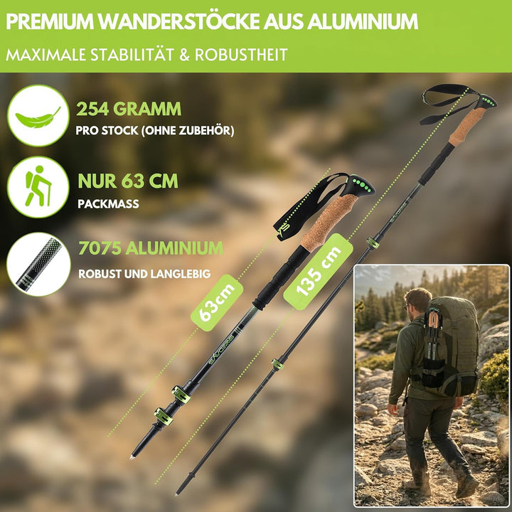 Wanderstöcke Teleskop aus Carbon & Aluminium - Nordic Walking Stöcke mit Korkgriff für Damen & Herre