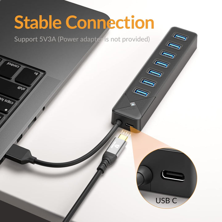 GiGimundo PG7U USB Hub 3.0, 7-Port USB Verteiler, 15CM Kurz Kabel mit 5V/3A Stromeingang, Mehrfach U