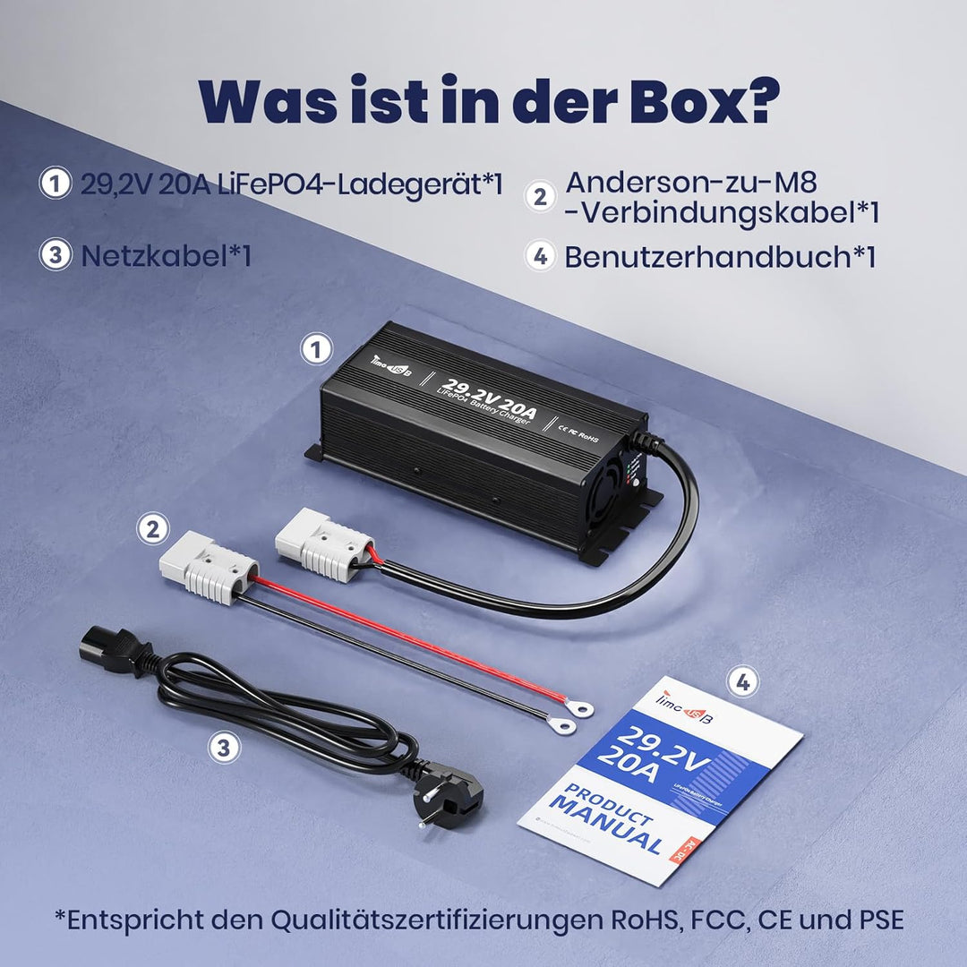 Timeusb 29,2V 20A LiFePO4 Ladegerät Batterieladegerät 24V Lithium Akku Ladegerät, Vorlade- und 0V-La