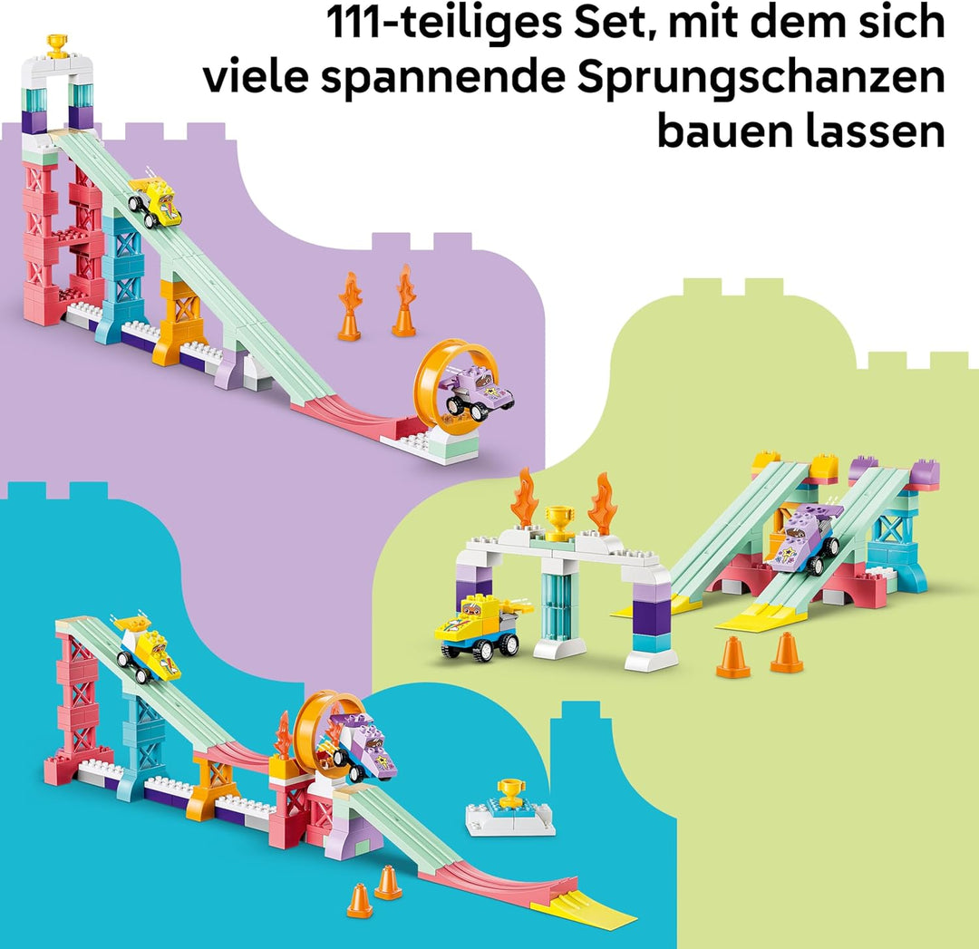 LEGO DUPLO Town Kreative Sprungschanzen mit kleinen Flitzern 3-in-1-Set - Lernspielzeug zur Motorik