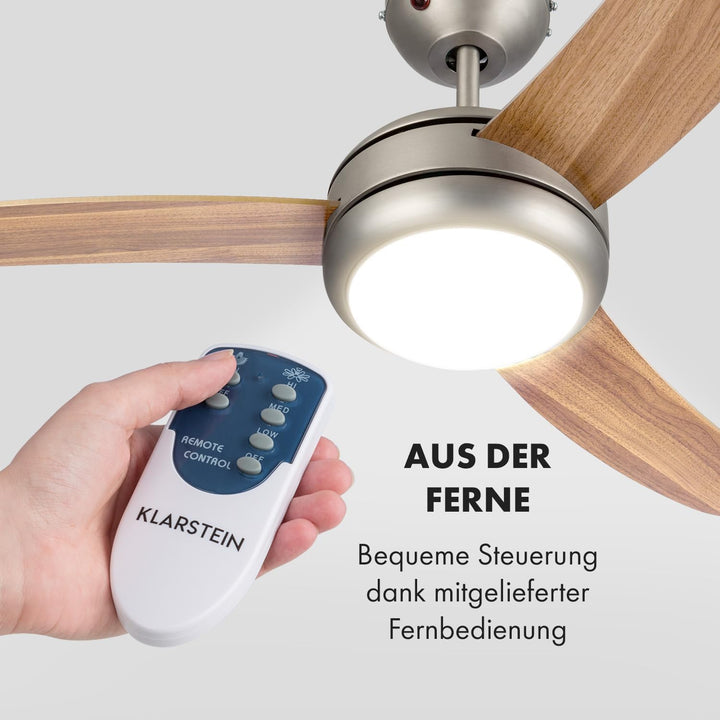 Klarstein El Paso Deckenventilator - 2-in-1: Ventilator & Deckenlampe, Durchmesser: 52" (132 cm), 3
