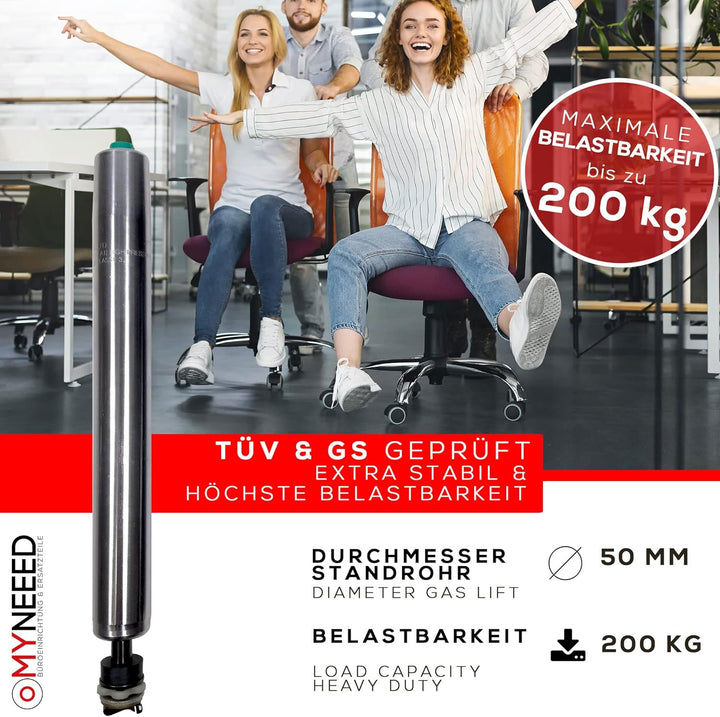 MYNEEED Gasdruckfeder Bürostuhl Ersatzteile Compact - Ersatz Gasfeder bis 200 kg für Drehstuhl Chefs
