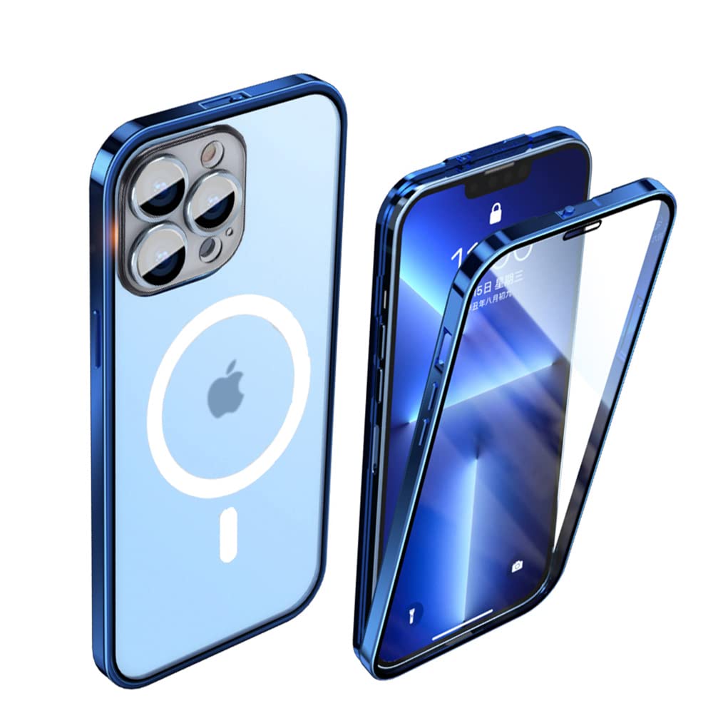 Hülle für iPhone 14 Pro 360 Grad Bildschirm und Kamera Schutz Magsafe Cover mit Sperren Schnalle Met