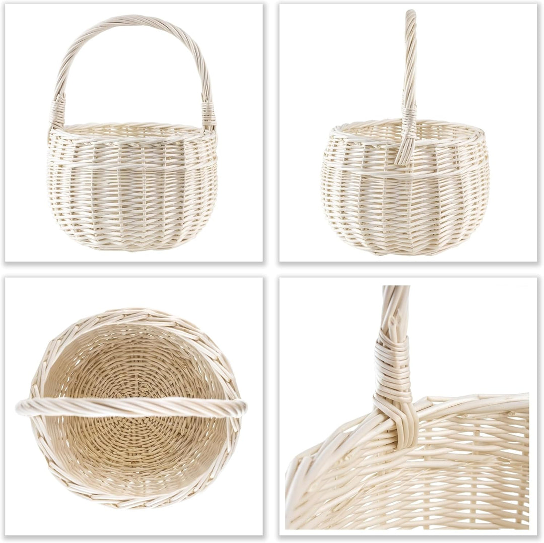 Creative Home Kleiner Weidenkorb Henkel Weiss Rund | Klein 22 x 22 x 26 cm (+/- 2 cm) | Handgeflocht
