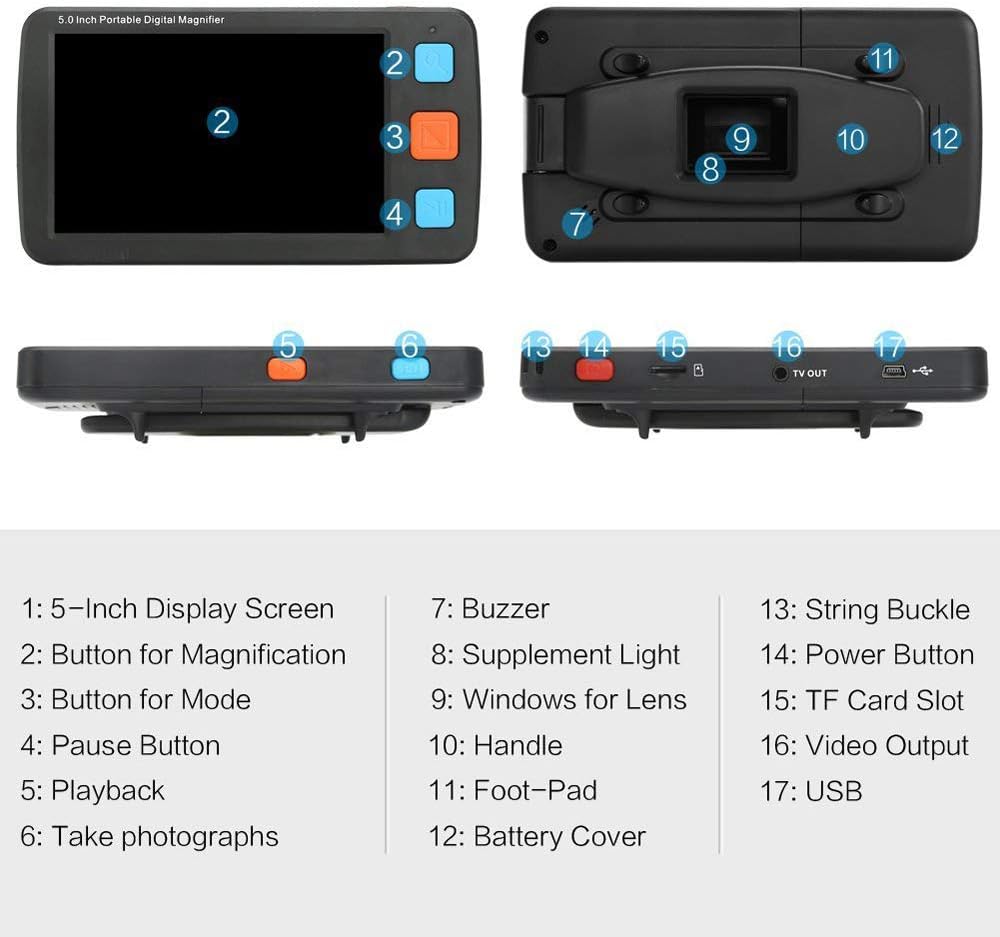 Low Vision Digitale Elektronische Leselupe,Mobile Lesehilfe mit 5 Zoll LCD-Monitor
