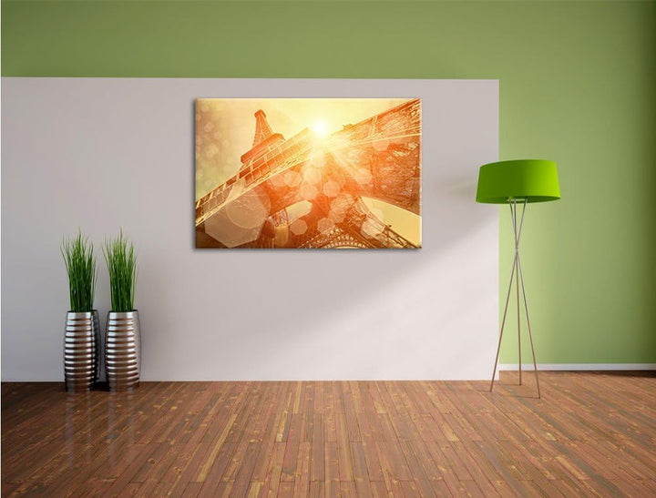 Pixxprint Der Eiffelturm im Sonnenschein als Leinwandbild/Grösse: 100x70 cm/Wandbild/Kunstdruck/fert
