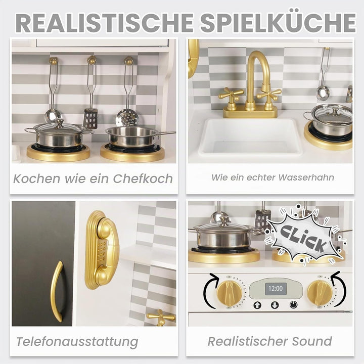 Kinderküche Holz Spielküche für Kinder mit Blackboard, Telefon, Topf, Topfschaufel, Geschenk küche K