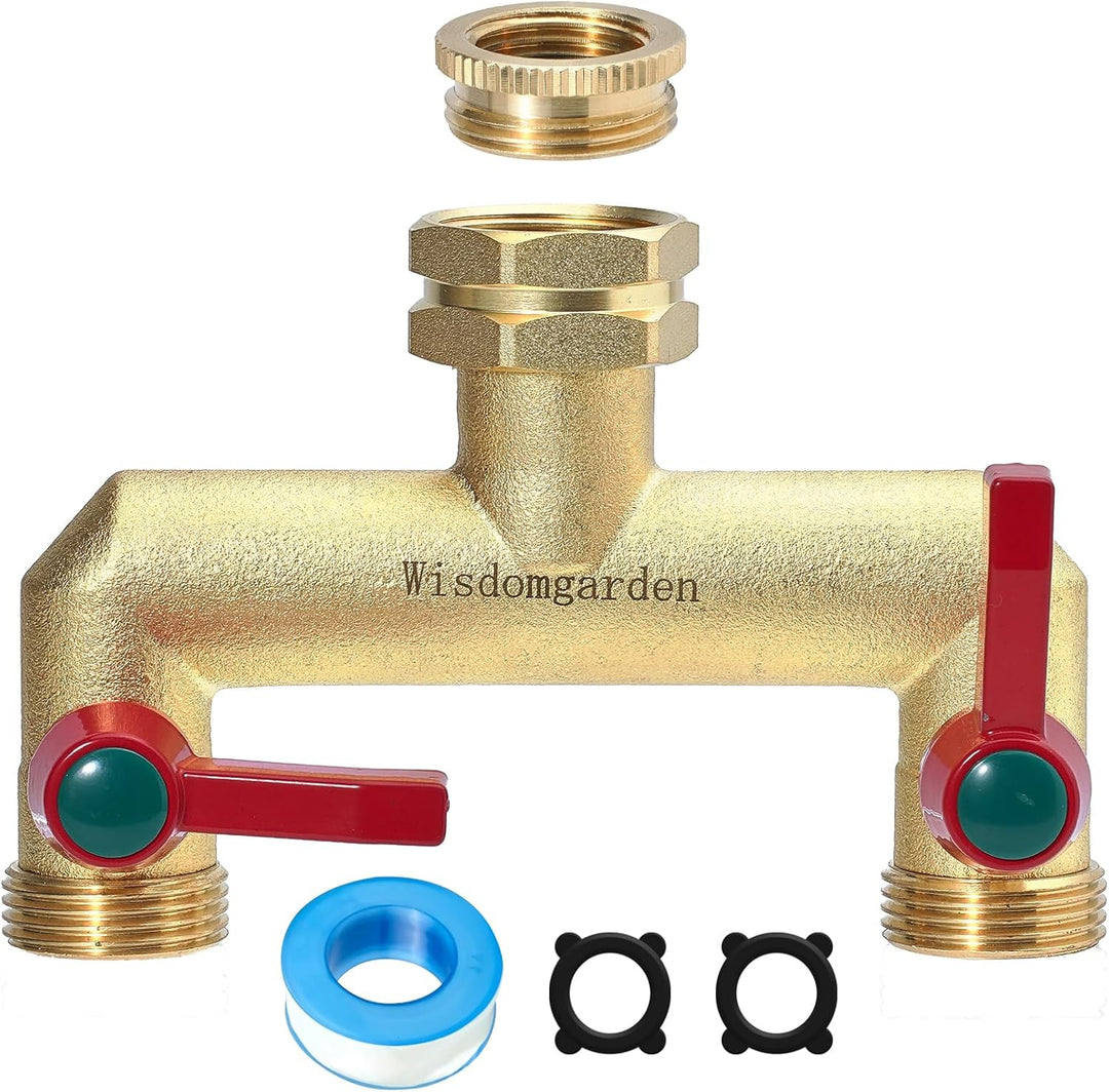 Wisdomgarden Wasserverteiler 2fach, Schwere Ausführung aus Messing gartenschlauch verteiler,2 wege v