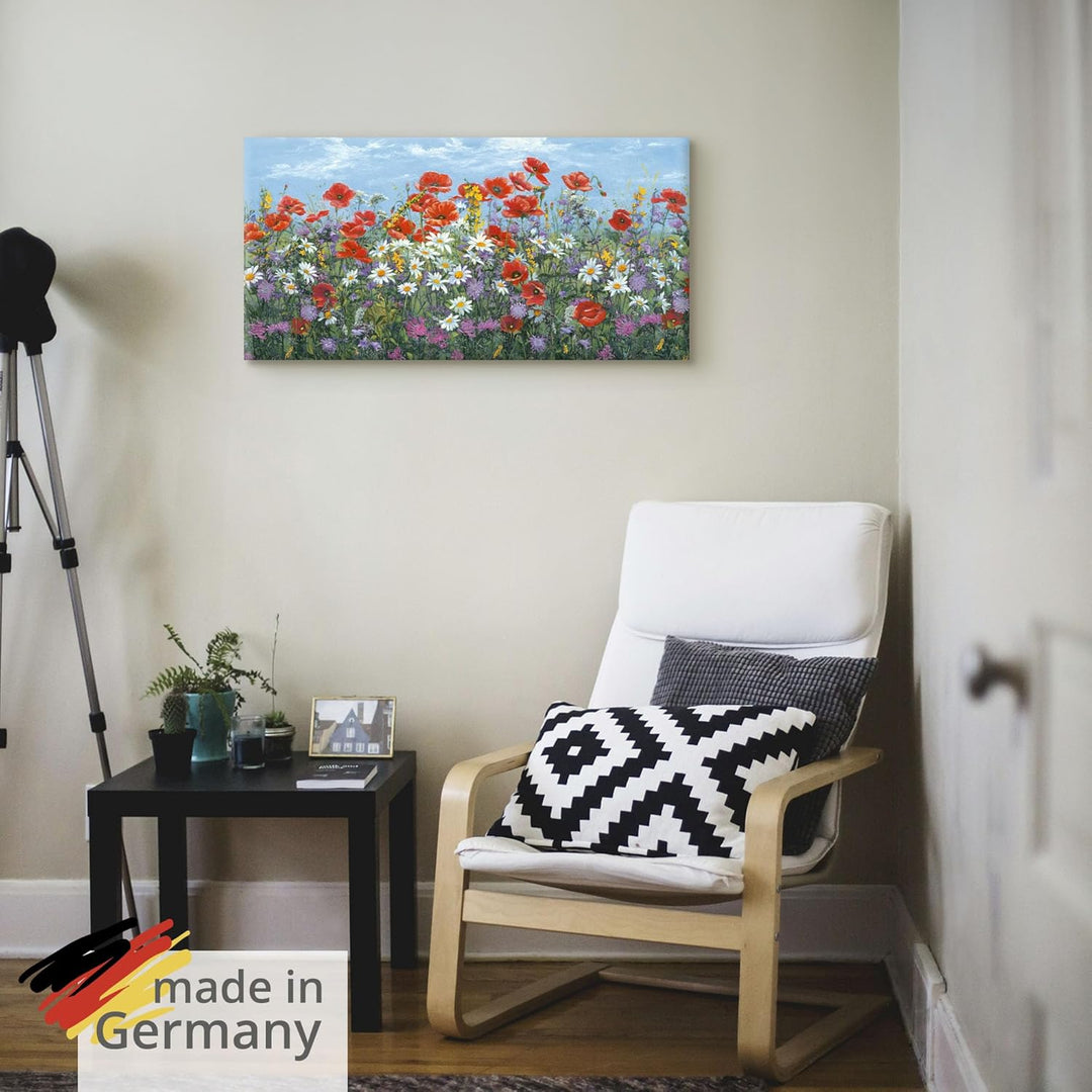 ARTland Leinwandbilder Wandbild Bild auf Leinwand 100 x 50 cm Botanik Blumenwiese Malerei Bunt A7SR