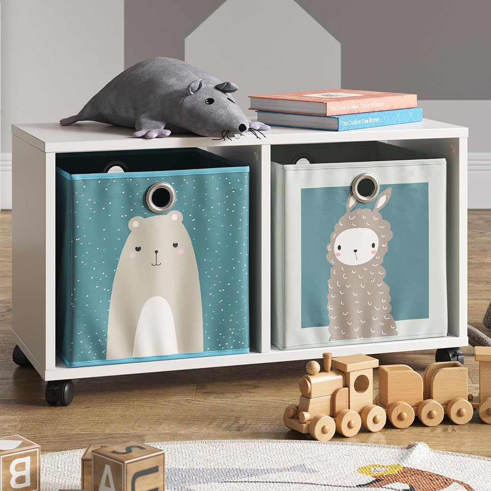 Vicco Kinderregal, Weiss, 72 x 42.4 cm mit 2 Faltboxen, auf Rollen fahrbar mit Zwei offenen Ablagefl