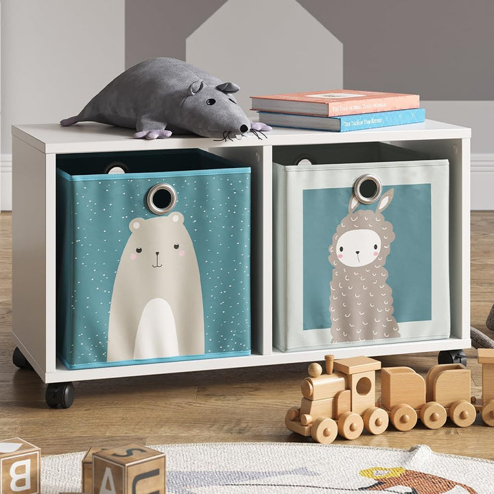 Vicco Kinderregal, Weiss, 72 x 42.4 cm mit 2 Faltboxen, auf Rollen fahrbar mit Zwei offenen Ablagefl