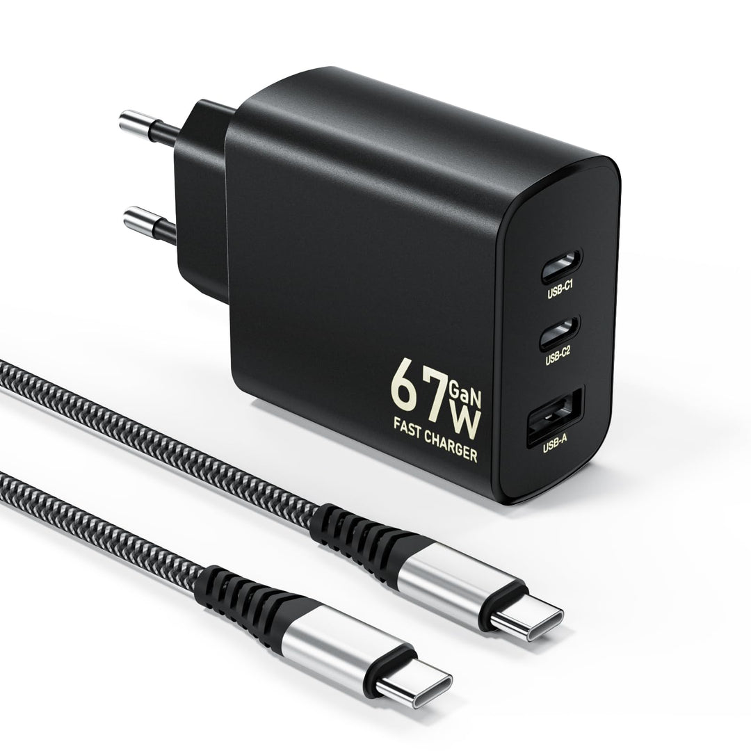 67W USB C Ladegerät 3-Port USB C Netzteil PD Charger 65W PPS Schnellladegerät für MacBook Pro/Air, i