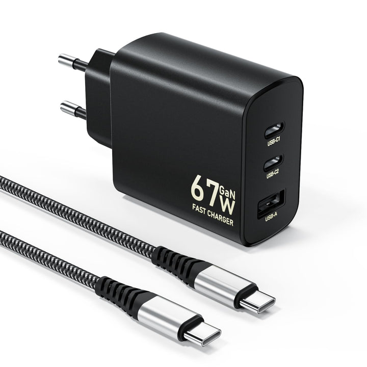 67W USB C Ladegerät 3-Port USB C Netzteil PD Charger 65W PPS Schnellladegerät für MacBook Pro/Air, i