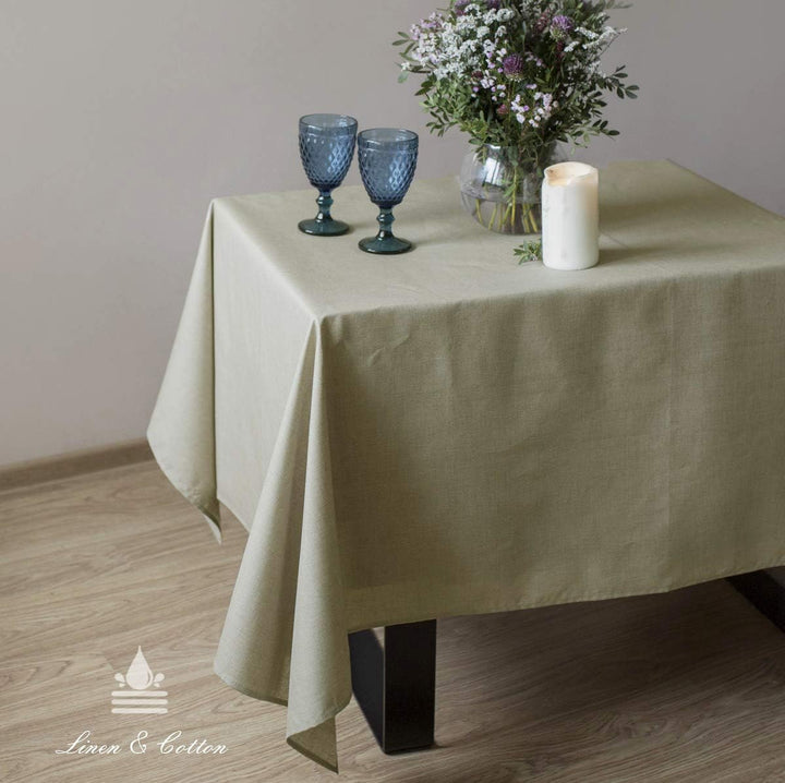 Linen &amp; Cotton Tischdecke Wasserdicht Wachstuch Gartentischdecke Adele - 100% Leinen, Beige (147 x 2